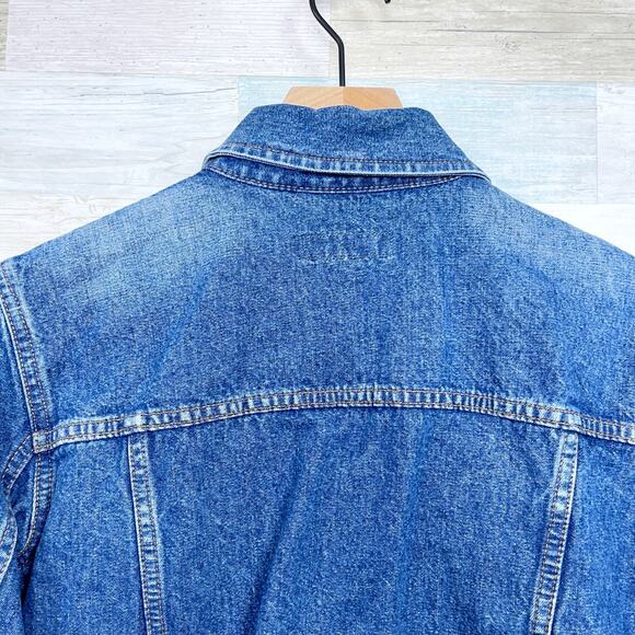IZOD Jeans Vintage 90s Denim Trucker Jacket Blue Button Up Casual Womens Medium - Picture 4 of 5